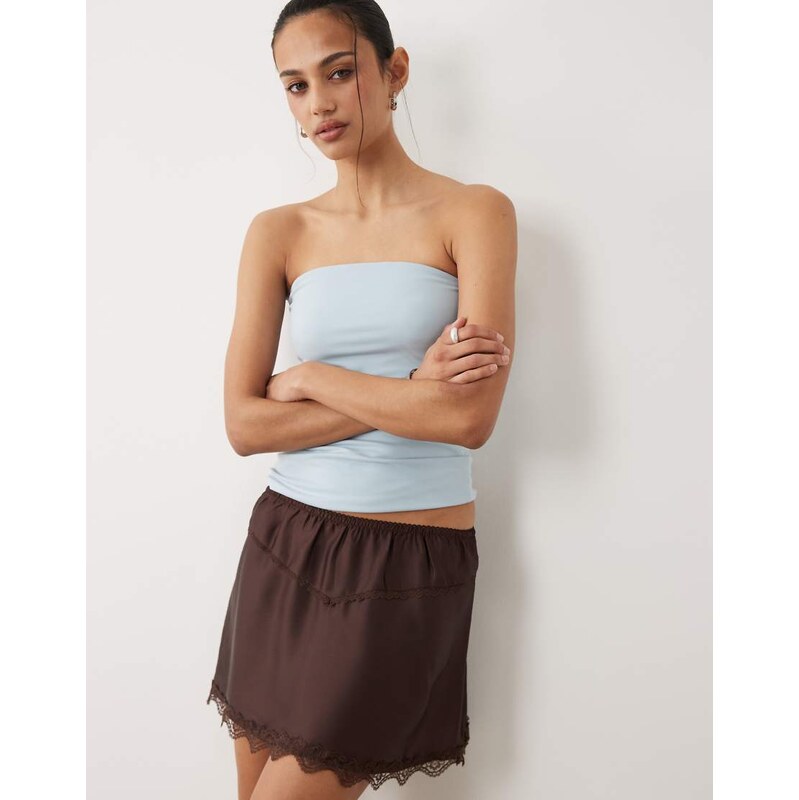 Cotton On estelle mini satin skirt with lace trim in brown-White 115610020