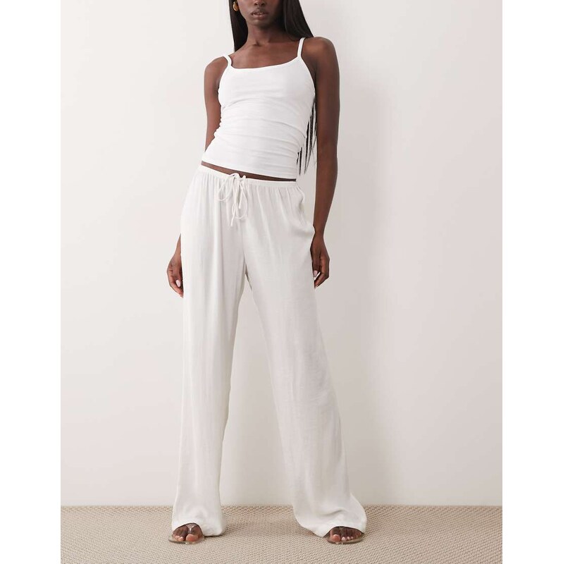 Cotton On sleep wash satin wide leg trouser in cream-Neutral 115610047