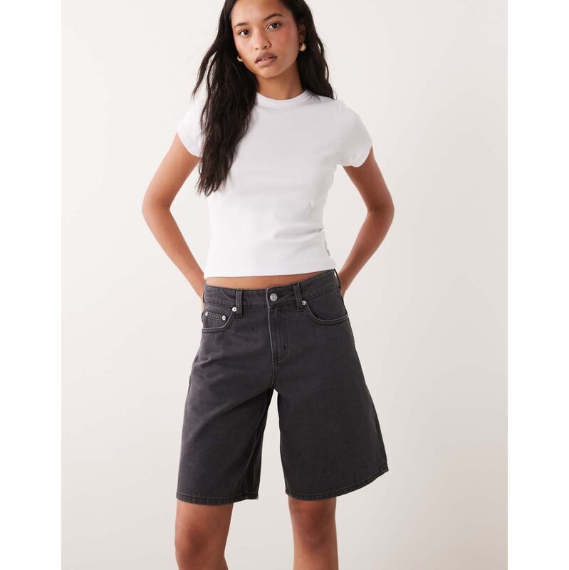 Cotton On 91 baggy denim jort in leo black 115610035