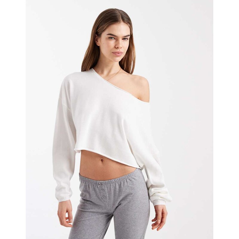 Cotton On lounge off shoulder knit jumper in coconut milk-White 115610045