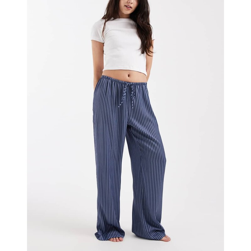 Cotton On sleep wash satin wide leg trouser in blue stripe 115610046