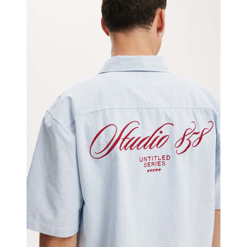 Cotton On Ventura short sleeve shirt in blue stripe