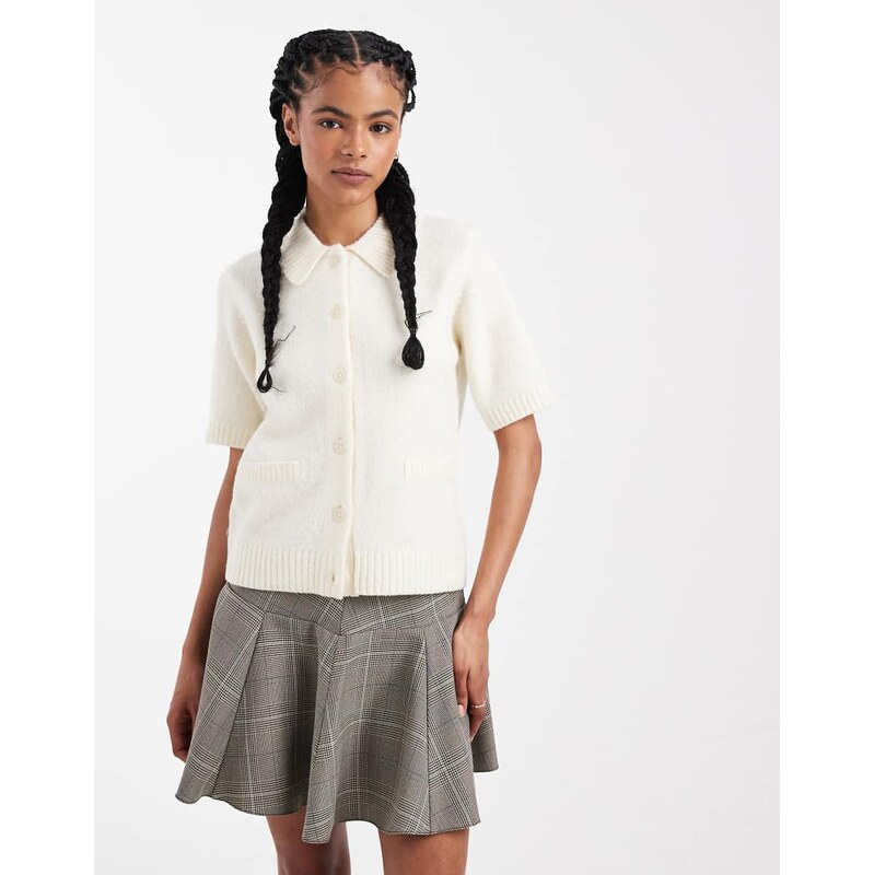 Threadbare short sleeve cardigan with collar in ecru-White 115609858