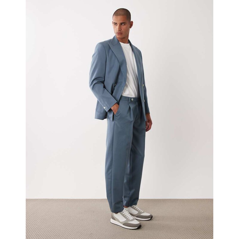 ASOS DESIGN oversized tapered suit trousers in mid blue