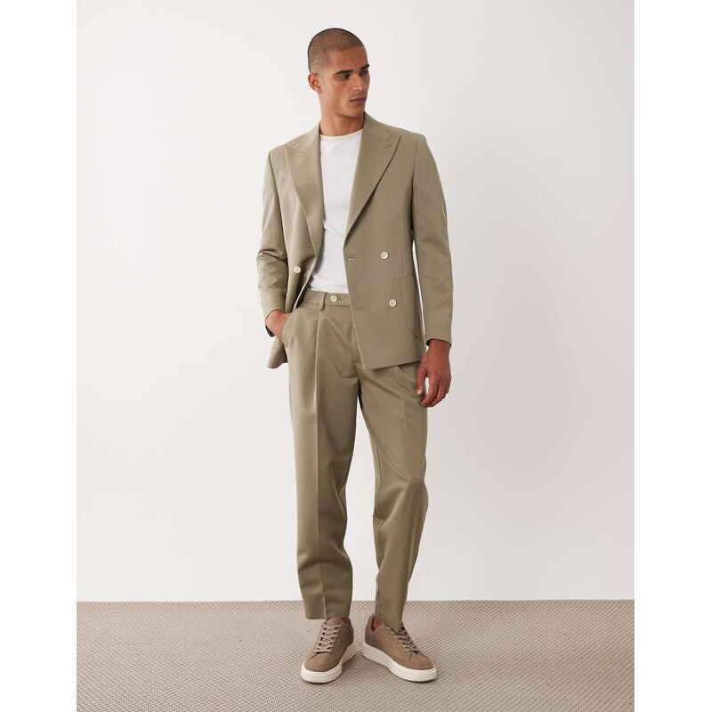ASOS DESIGN oversized tapered suit trousers in khaki-Green
