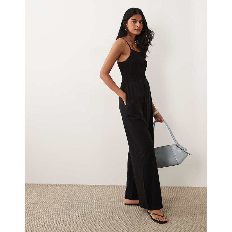 Brave Soul shirred bodice jersey jumpsuit in black 115609871