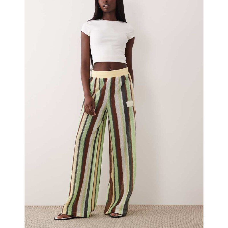 adidas Originals firebird crochet track pants in brown and green 115609882