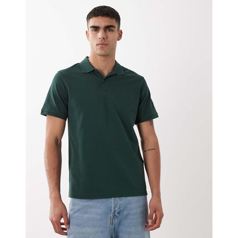 ASOS DESIGN Essentials regular fit polo in dark green pique