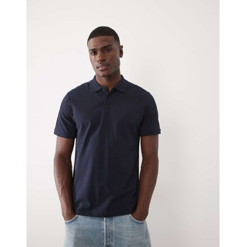 ASOS DESIGN Essentials regular fit polo in navy pique