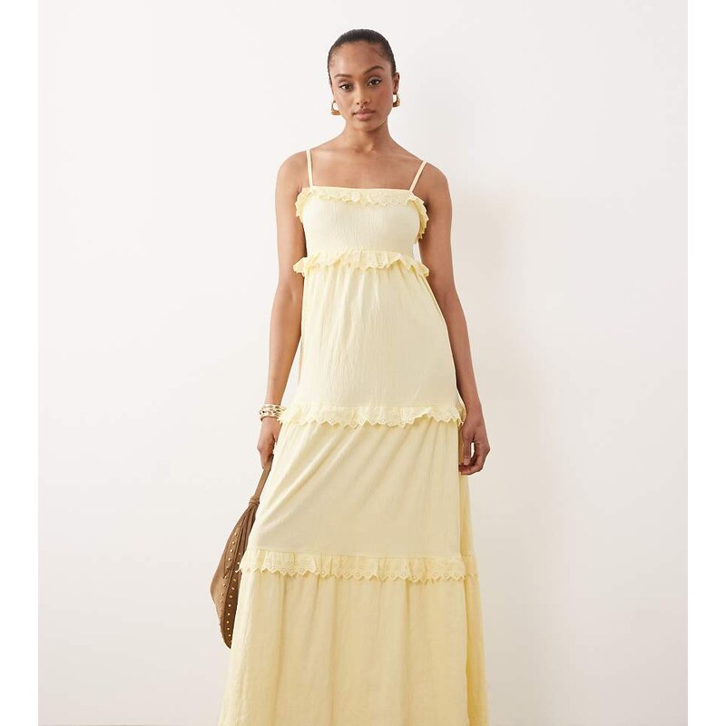 ASOS Tall ASOS DESIGN Tall lace trim tiered crinkle cami midi dress in 115609894