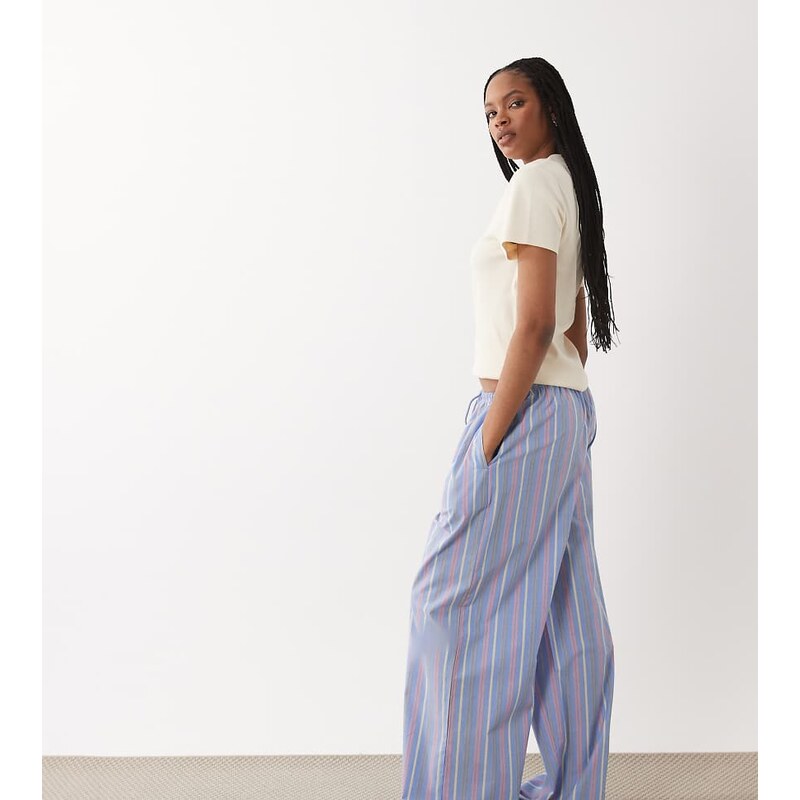 ASOS Tall ASOS DESIGN Tall fine stripe woven pyjama trouser in blue 115609895