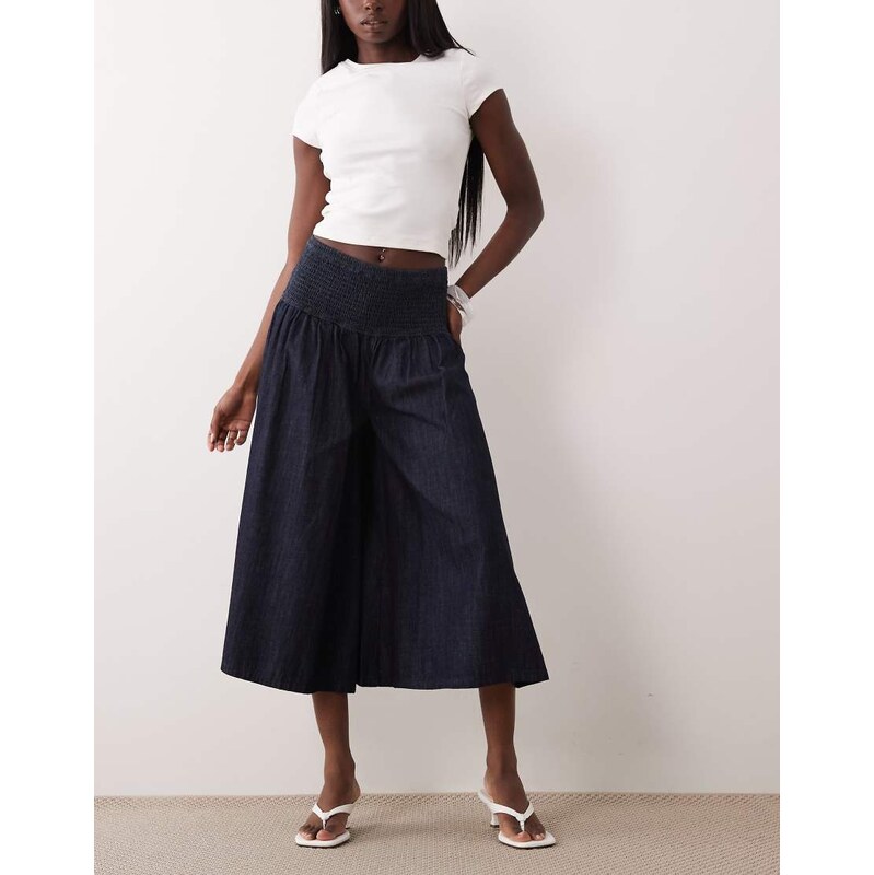ASOS DESIGN denim culotte jeans with shirred waistband in indigo