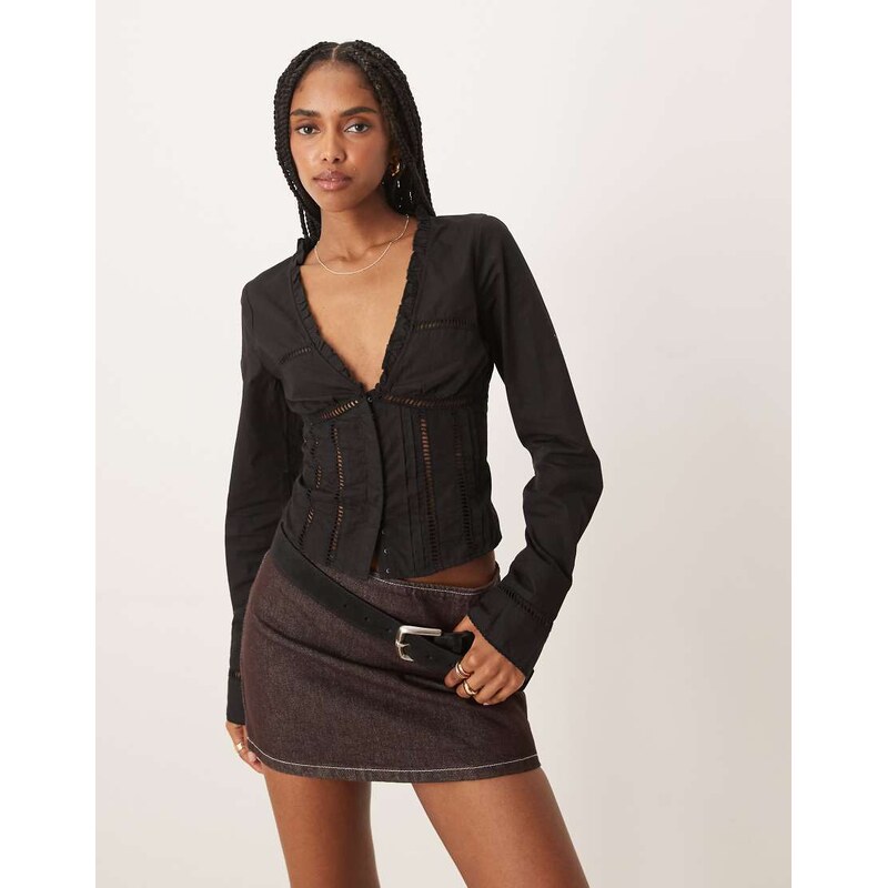 Free People frankie corset long sleeve top in black 115609908