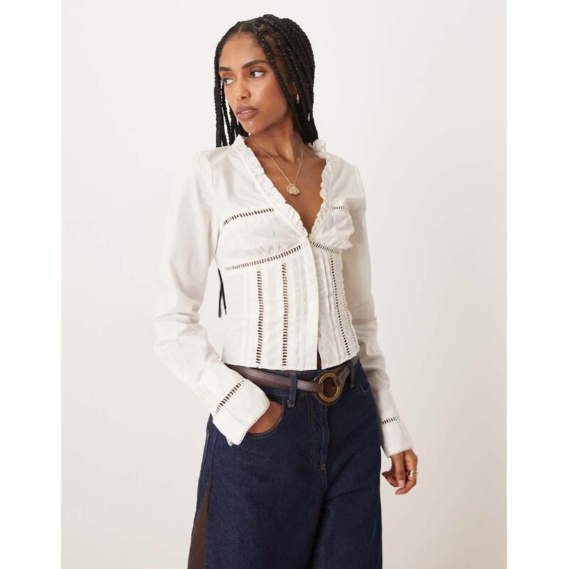 Free People frankie corset long sleeve top in ivory-White 115609909