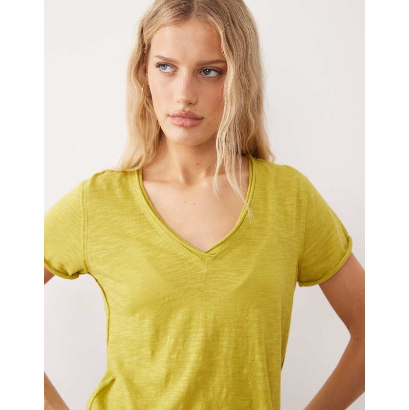 Free People v neck take 2 t-shirt in warm olive-Green 115609925