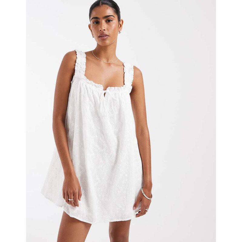 Kiss The Sky broderie babydoll dress with frilly straps in white 115609945