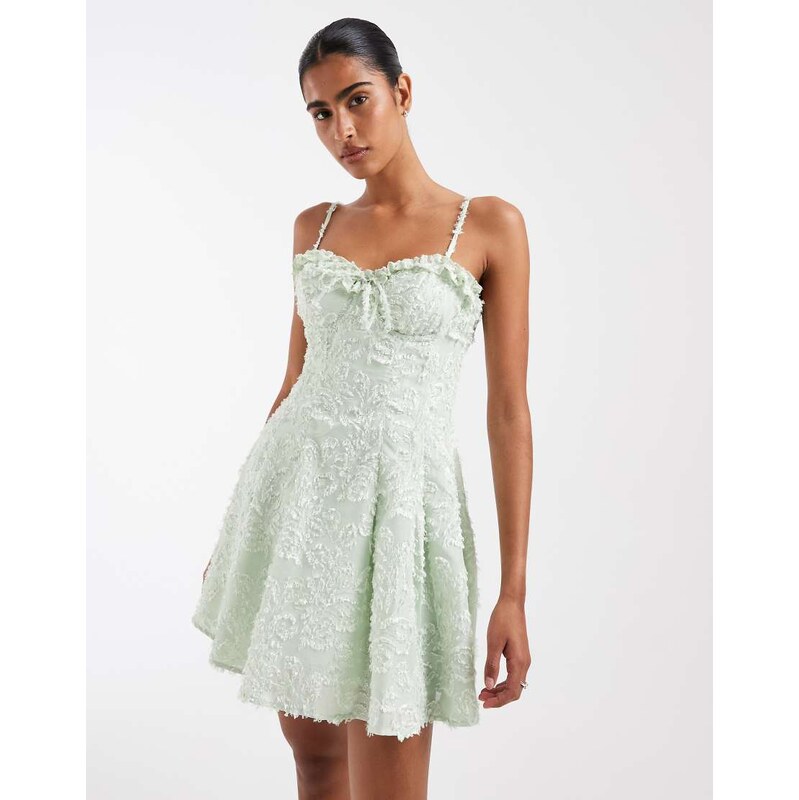 Kiss The Sky wild petals textured jacquard mini dress in mint