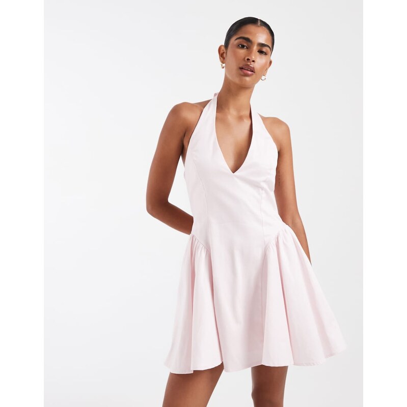 Kiss The Sky Penelope halteer neck mini dress in baby pink