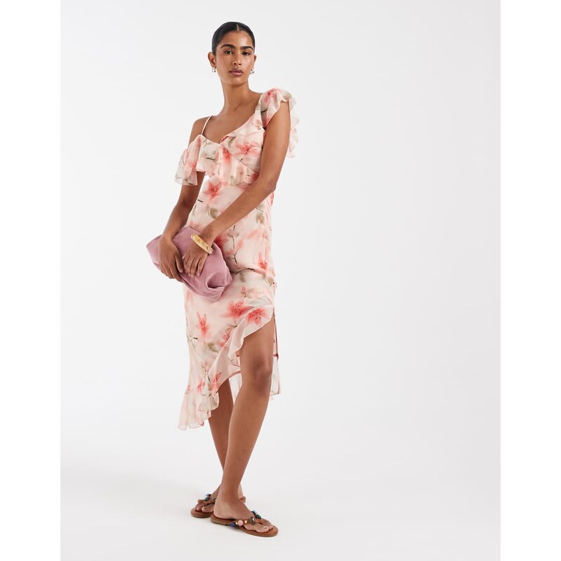 Kiss The Sky 90s Carrie frilly chiffon printed midi dress in