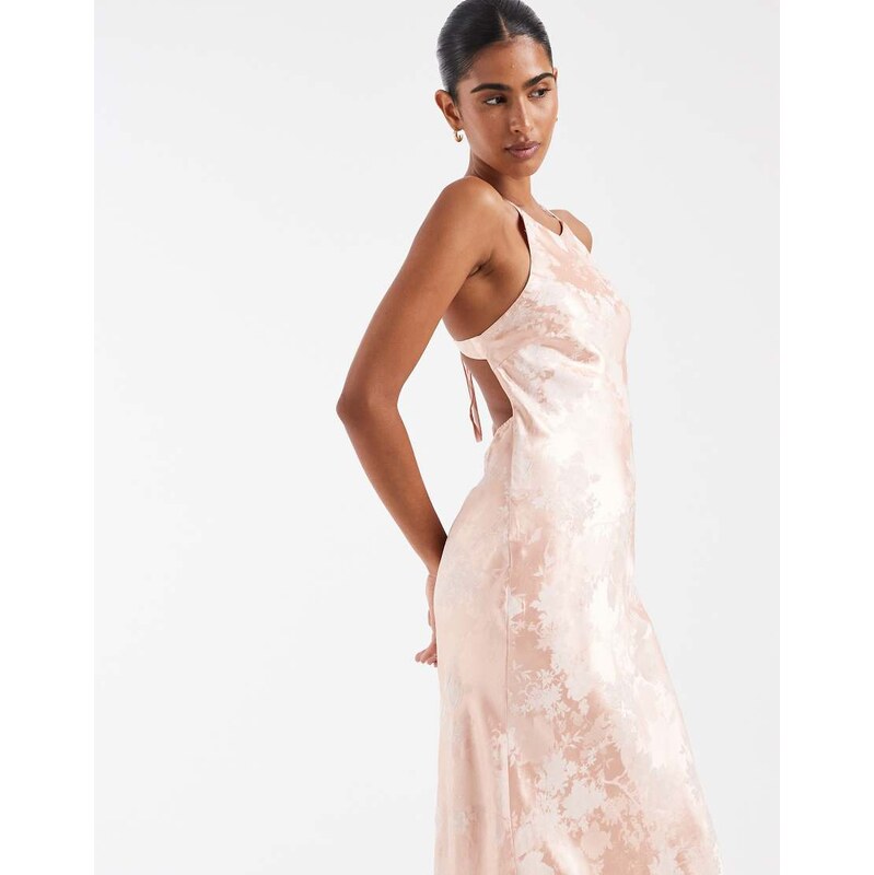 Kiss The Sky Yasmin satin jacquard midaxi dress in peach-Orange