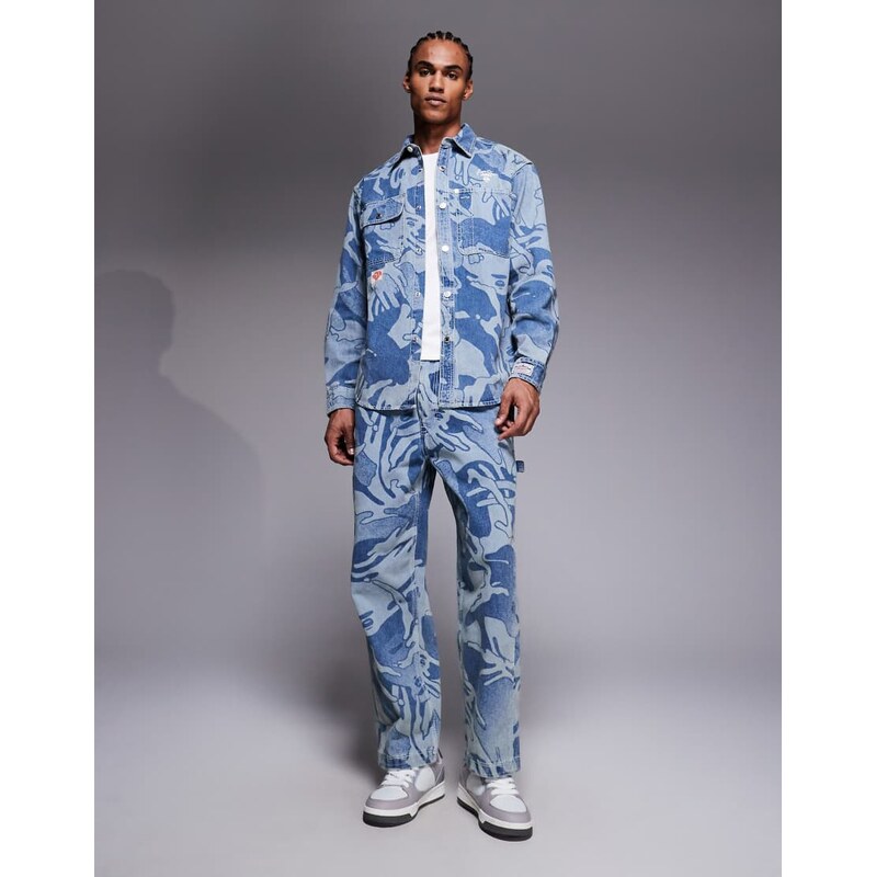 Aape by A Bathing Ape loose fit denim jeans co-ord in blue camo-Multi 115609968