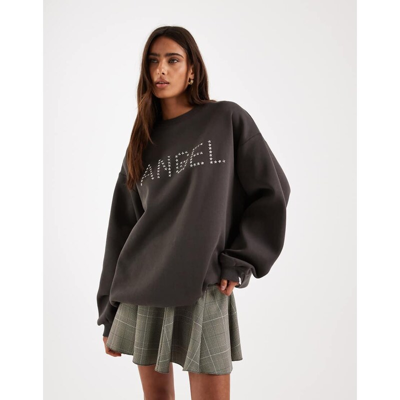 Daisy Street boxy sweatshirt with angel graphic in charcoal