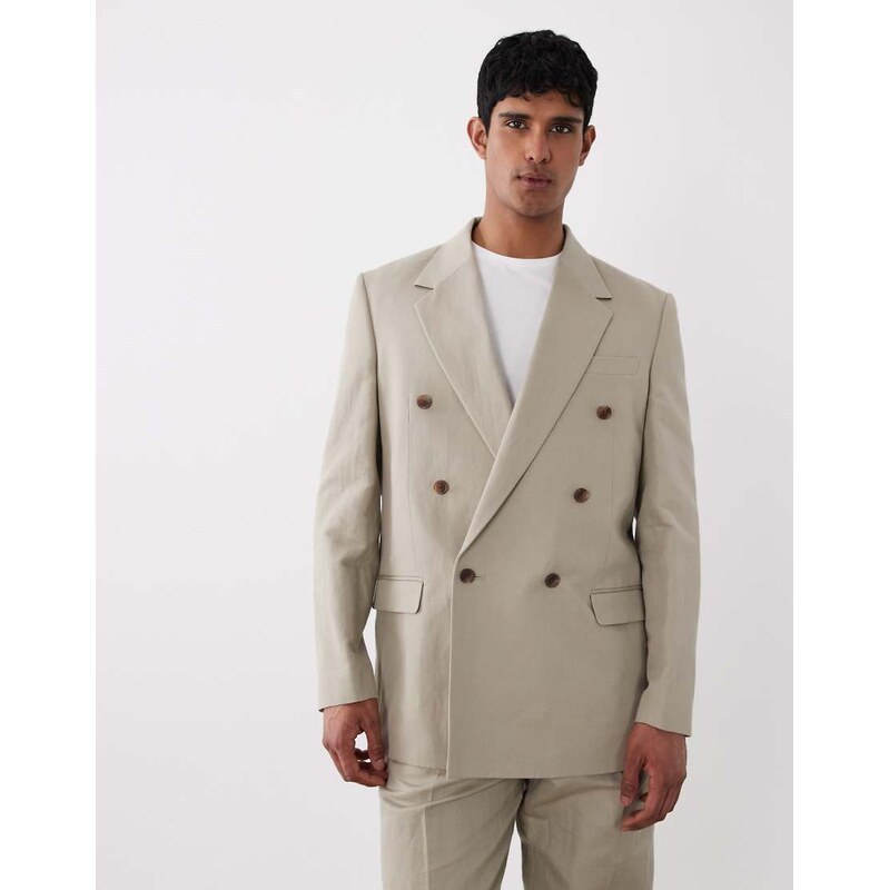 ASOS DESIGN relaxed double breasted linen rich suit jacket in