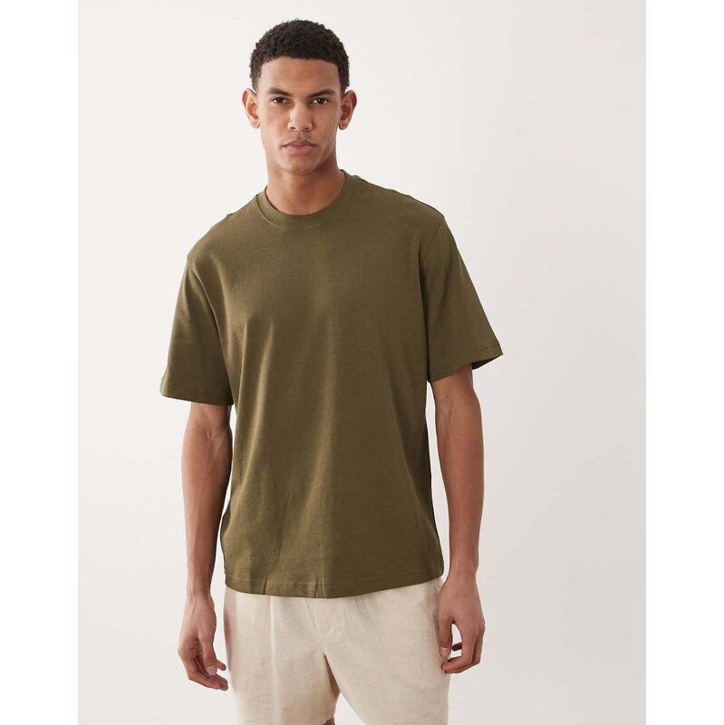 Mango relaxed fit 100% cotton t-shirt in dark green