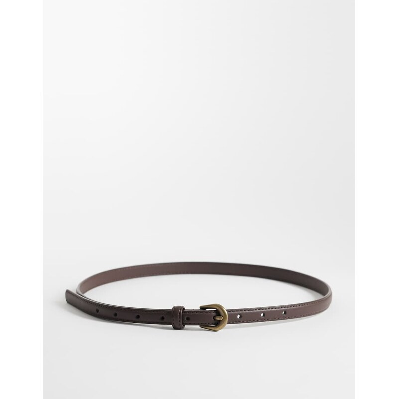 ASOS DESIGN waist and hip skinny jeans belt in chocolate with gold 115610073