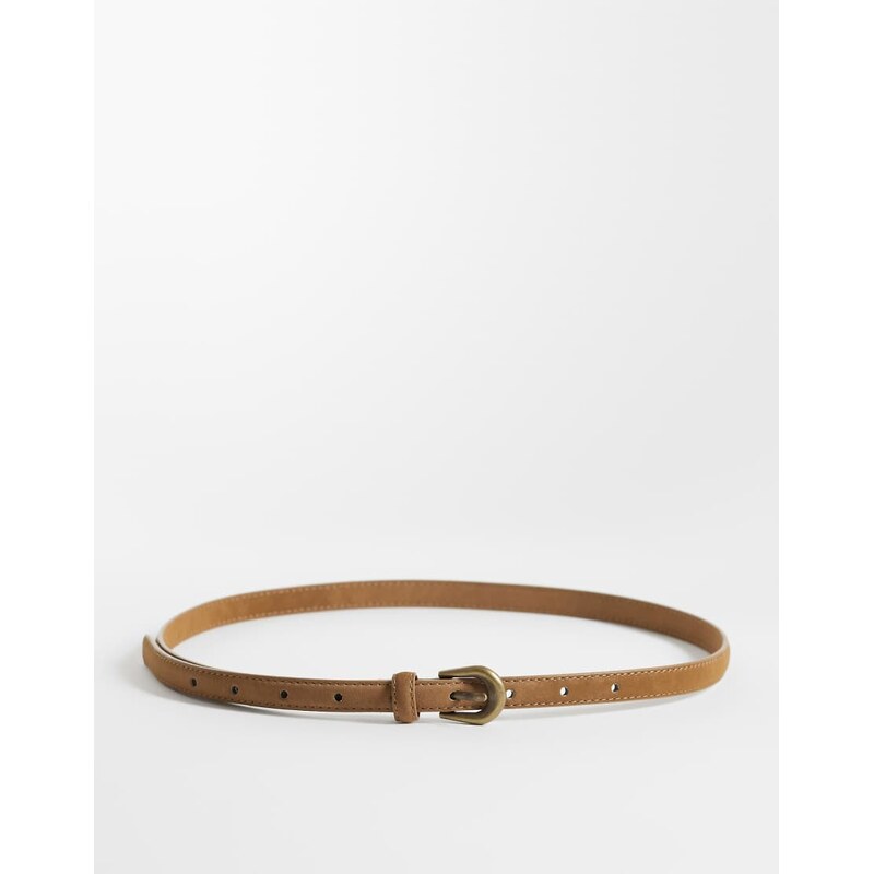 ASOS DESIGN waist and hip skinny jeans belt in tan with antique gold 115610074