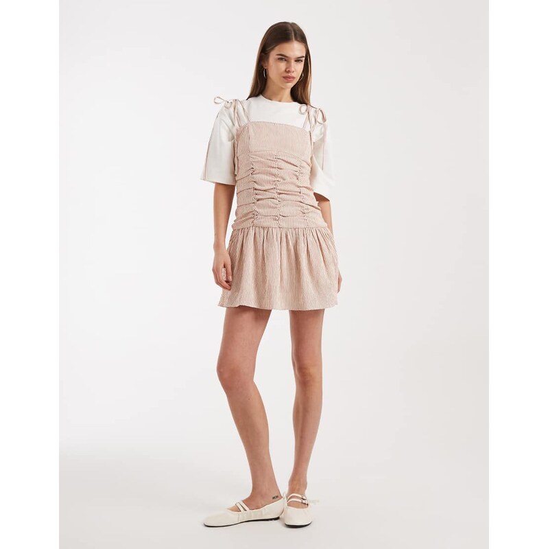 Daisy Street drop waist ruched mini dress with tie straps in