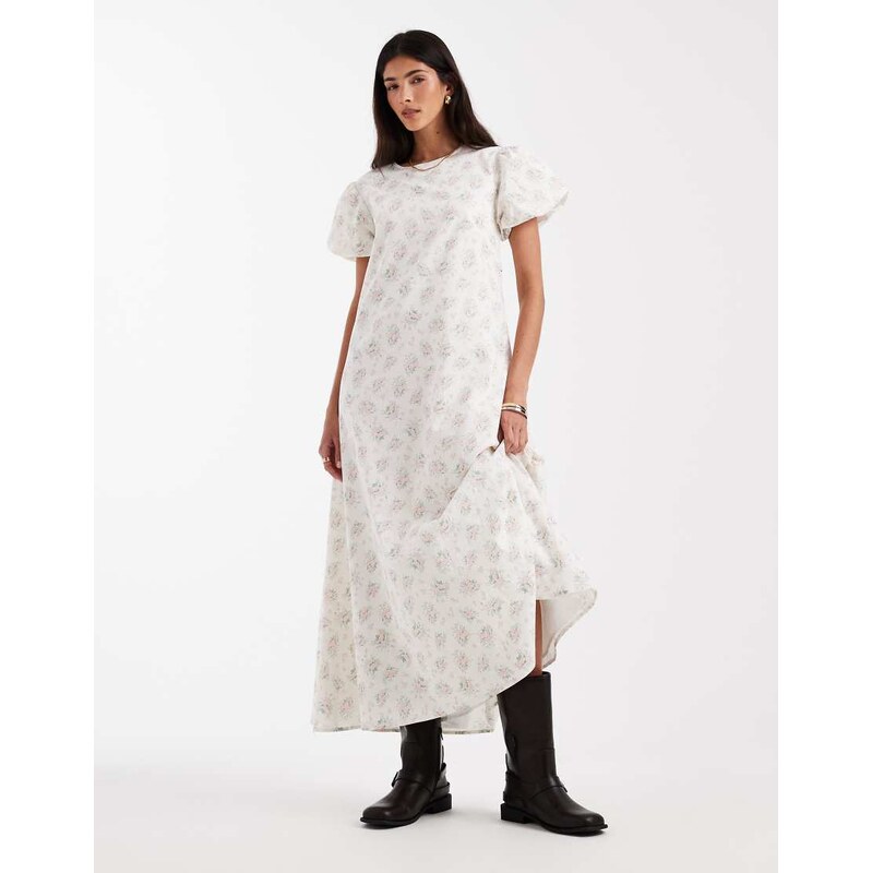 Daisy Street chuck on smock midi dress with puff sleeves in