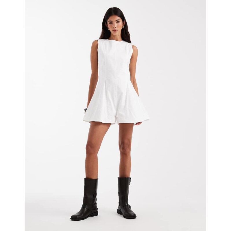 Daisy Street high neck poplin playsuit in white 115610079