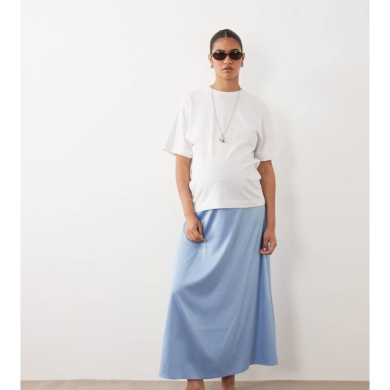 Mama.licious Mamalicious Maternity over the bump satin midi skirt in 115610095