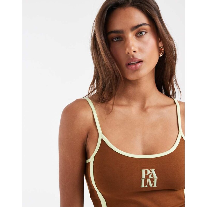 ASOS DESIGN Contrast strap cami with Palm graphic in chocolate