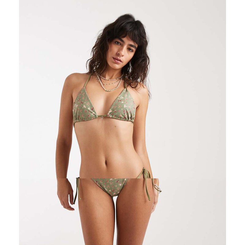 Daisy Street ditsy floral triangle bikini top and tie side