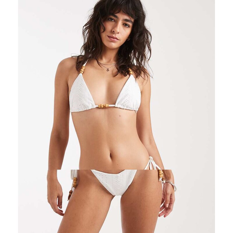 Daisy Street triangle bikini top and tie side v bottoms in white