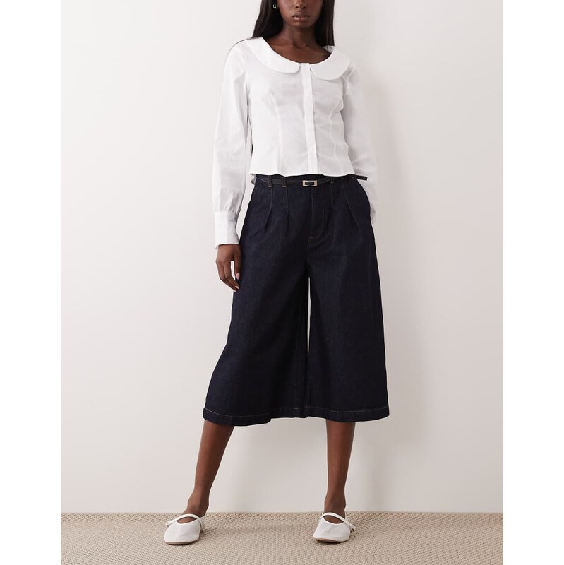ASOS DESIGN denim tailored culotte in rinse wash with belt