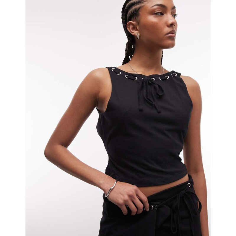 The Ragged Priest eyelet backless top in black co-ord 115610143