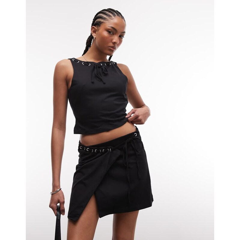 The Ragged Priest eyelet wrap mini skirt in black co-ord 115610144