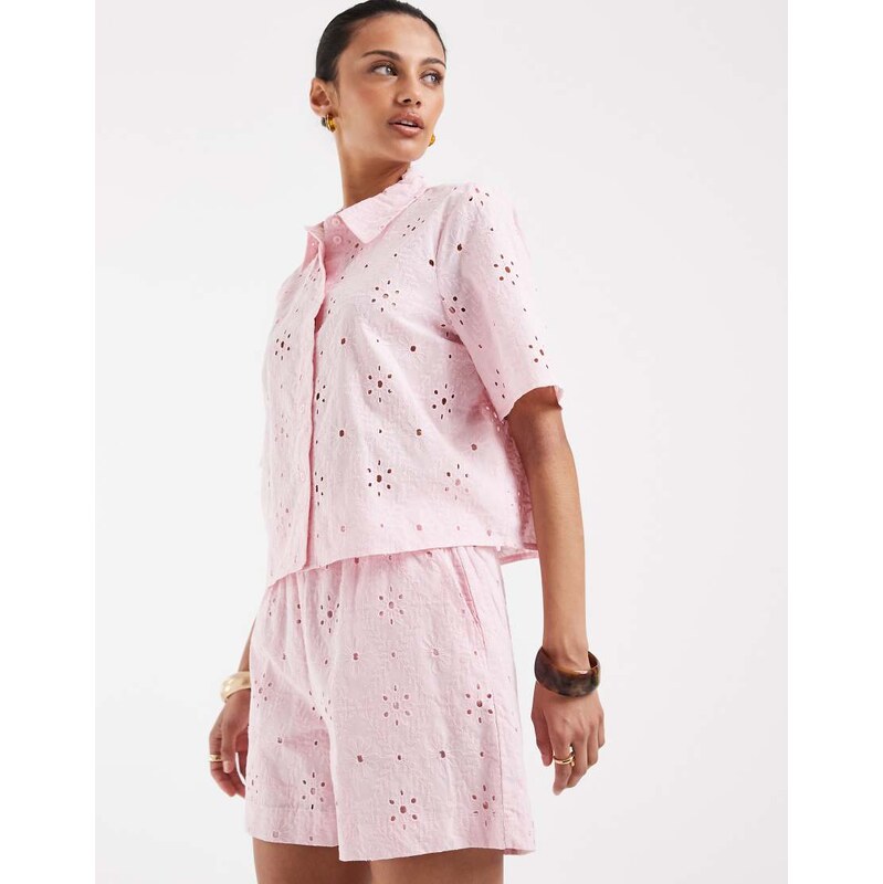 Vero Moda broderie shorts co-ord in pink 115610147