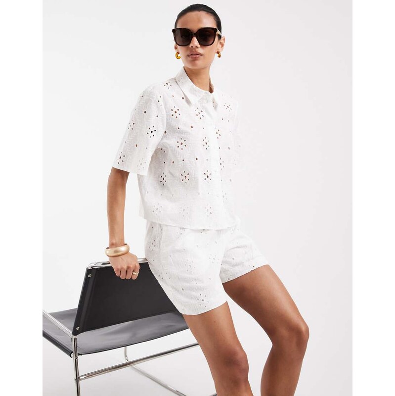 Vero Moda broderie boxy shirt co-ord in white 115610151