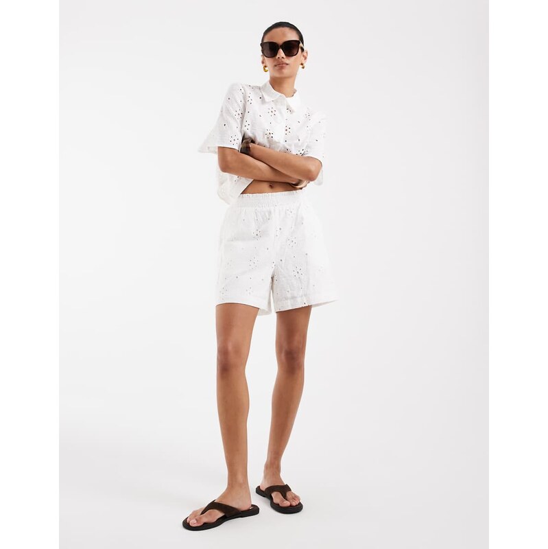 Vero Moda broderie shorts co-ord in white 115610148