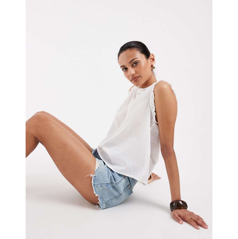 Vero Moda dobby texture ruffle trim sleeveless top in white 115610150