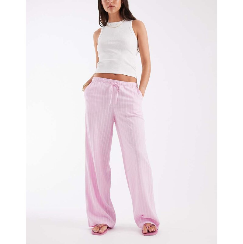 Vero Moda linen touch wide leg trouser with drawstring waist in