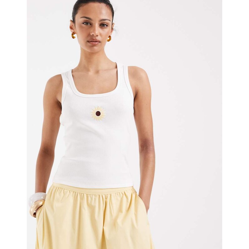 Vero Moda scoop neck ribbed vest with sunflower embroidered