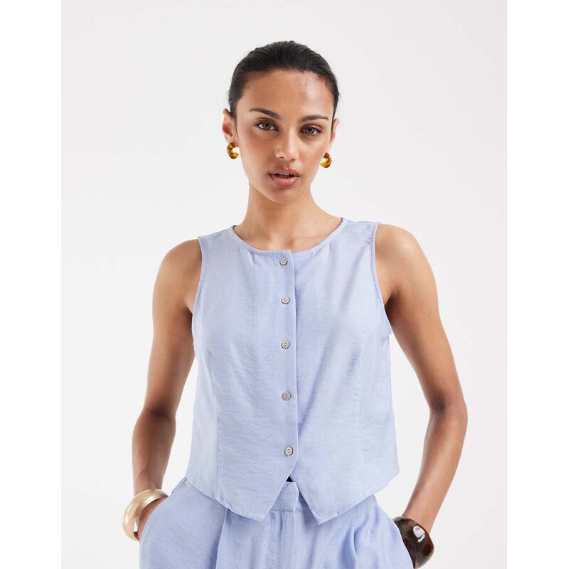 Vero Moda button front sleeveless top co-ord in brunnera blue 115610172