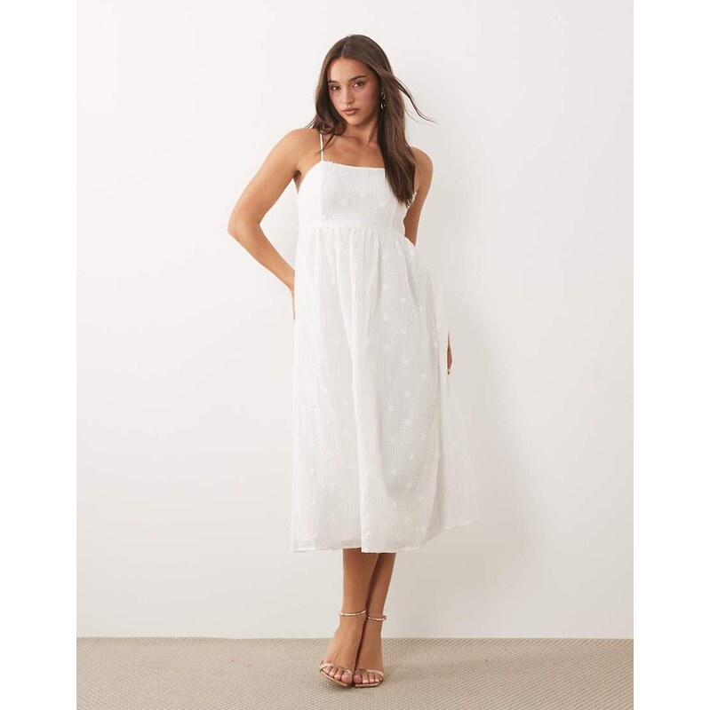 Vila 3d floral applique textured cami maxi dress in white