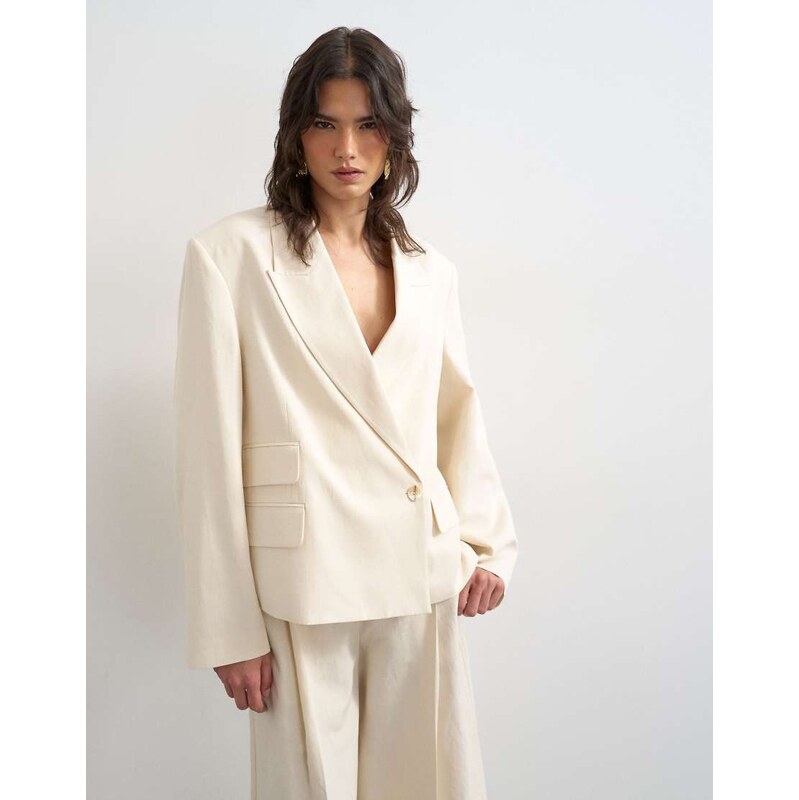 Topshop multipocket blazer in ecru-Neutral 115610201