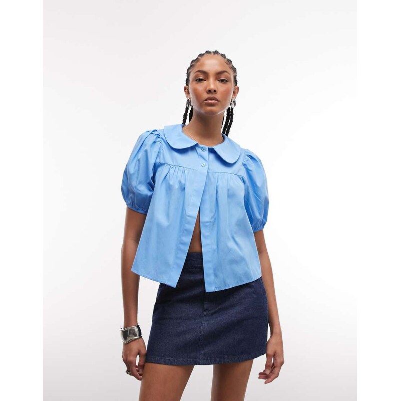 Reclaimed Vintage peacoat style baby doll blouse with puff